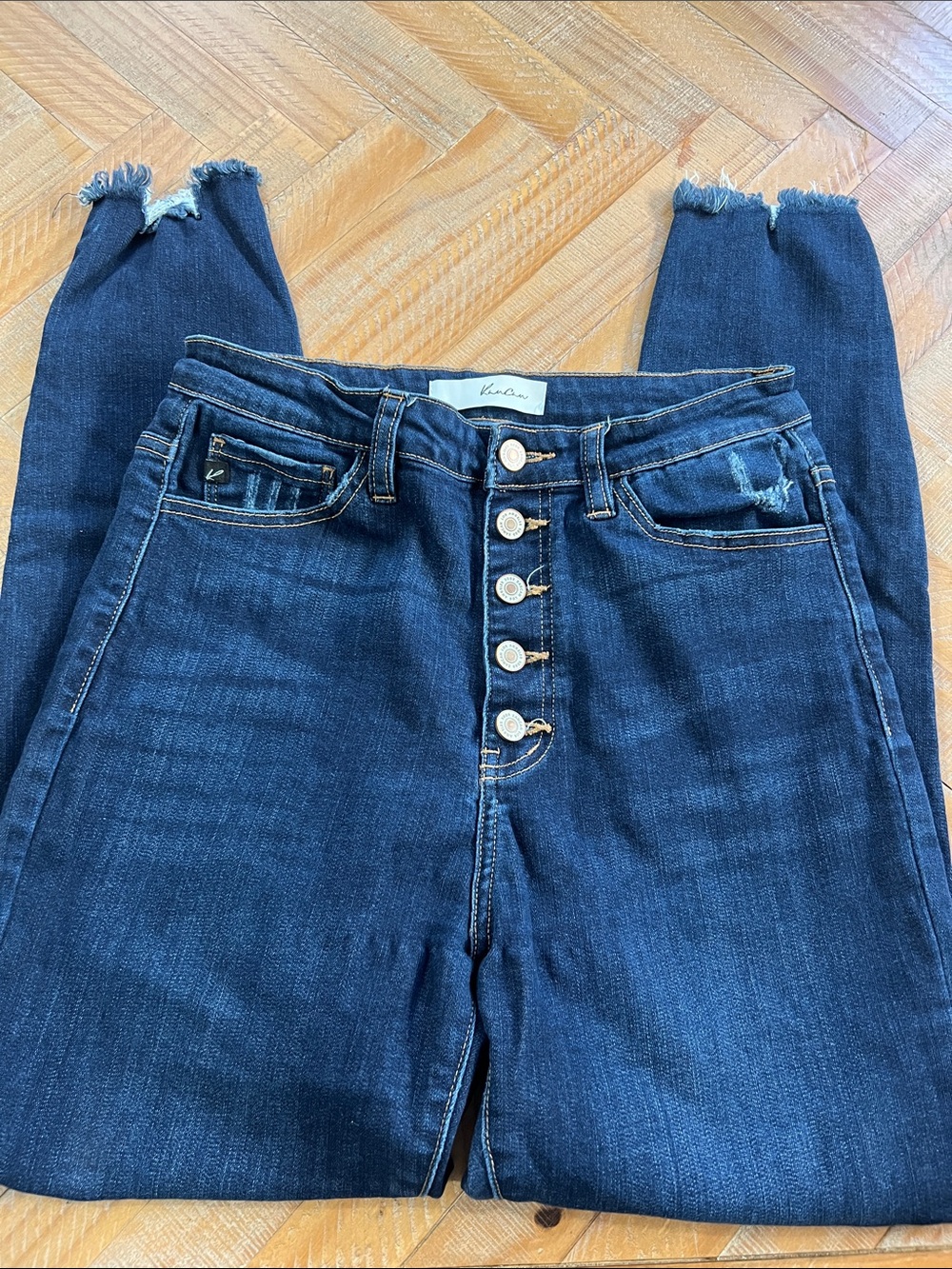 High-Rise Dark Blue Women’s Jeans with Button Fly KanCan